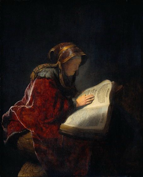 Rembrandt, Anciana leyendo, probablemente la profetisa Ana (1631)